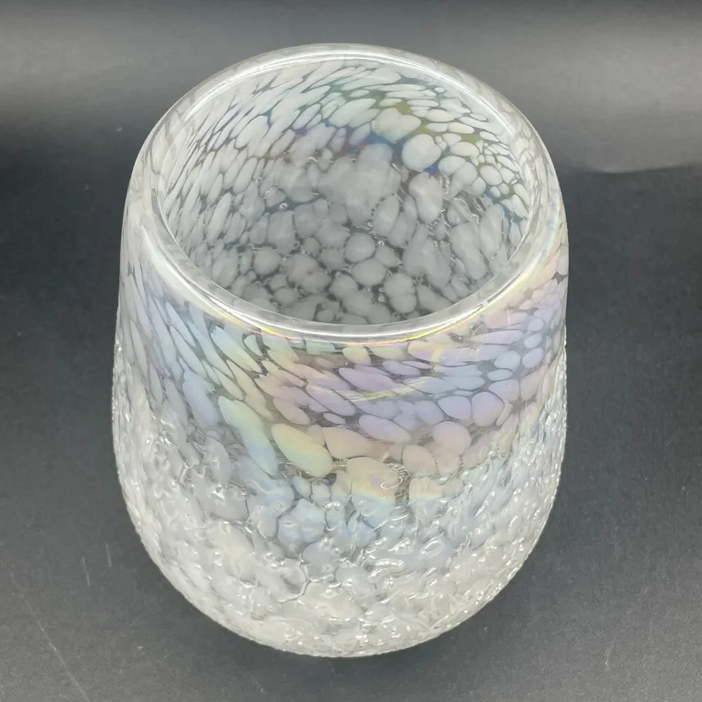Vintage Iridescent Confetti Crackle Glass Tumbler Hand Blown Stemless Pontil